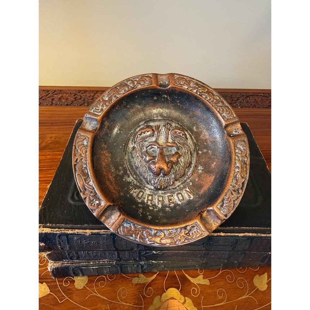 Vintage‎ Lion Ashtray - Cast Metal Copper Tone Catchall